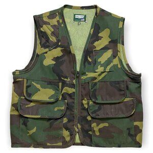 Vintage Camo Hunting Fishing SAF-T-BAK Canvas Outdoor Vest - Mens Medium
